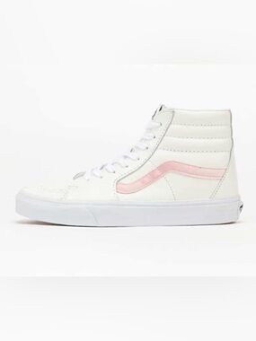 VANS Classic High-Top Sneakers in White with Pink Accent (size 6.5)